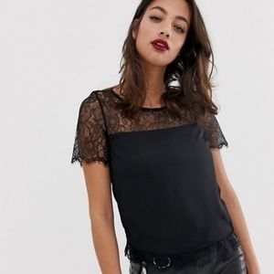 NWT Lipsy Lace Illusion Black Short-Sleeve Top